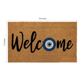IRONGATE Welcome Doormat - Non Slip Dirt Trapping Evil Eye Coco Coir Door Mat - Low Profile Front Doormat - Indoor Outdoor Durable Easy Clean High Traffic Area Patio Entryway Door Mat - 17x30 inches