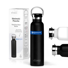 wiseware Stainless Steel Water Bottle – 1 Piece Black Insulated Flask 750 ml – BPA Free – Leak-Proof Metal Water Bottle for Outdoor, Hiking, School,