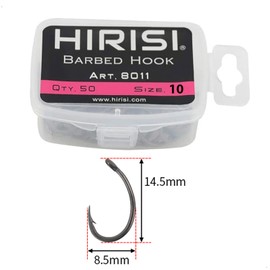 Hirisi 8011 Fishing Hooks Size 10 with Barbed Hooks Carp Hook with Eyelet for Carp Fishing, Carbon Steel, Boilie Hooks, Seated Fishing, Various Sizes, Pack of 50