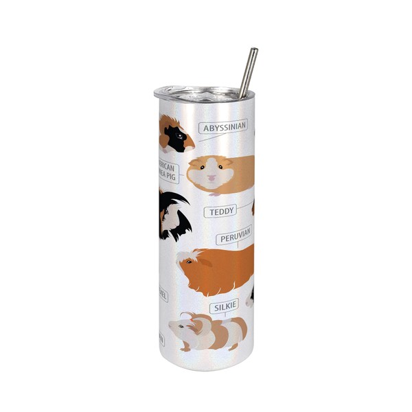 Lunarable Guinea Pig 20 Oz Skinny Tumbler, Infographic Design ification for Types of Rodent Breeds, Leak-Proof Straw Lid and Brush Vacuum Insulated for Outdoor Use, Brown Ginger