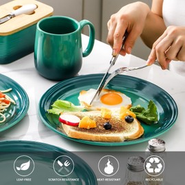 Hasense 10 Inch Dinner Plates, Ceramic Serving Plate Set of 2, porcelain Salad Plates for Kitchen, daily, Party, Restaurant, Microwave, Oven and Dishwasher Safe, Gradient Green