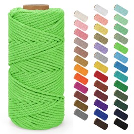 Macrame Cord 4mm x 109Yards (328Feet), Natural Cotton Macrame Rope - 4 Strands Twisted Macrame Cotton Cord for Wall Hanging, Plant Hangers, Crafts, Gift Wrapping and Wedding Decorations, Grass Green