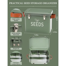 Candco Seed Storage Organizer, Metal Seed Saving Box with Leather Handles and Safety Locks, Seed Packet Container with 10 Fruits Protection Bags, 30 Plant Labels, 20 Seed Envelopes, 1 Marker Pen