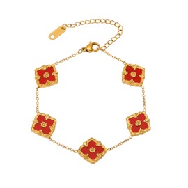 18K Gold Plated Clover Bracelet Gold Lucky Link Bracelet Cute Black/Red/Green Flower Four Leaf Bracelets Gift for Women Red