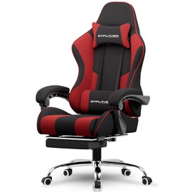 GTPLAYER Gaming Chair, Computer Chair with Footrest and Lumbar Support, Height Adjustable Game Chair with 360°-Swivel Seat and Headrest and for Office or Gaming (RED, Fabric)
