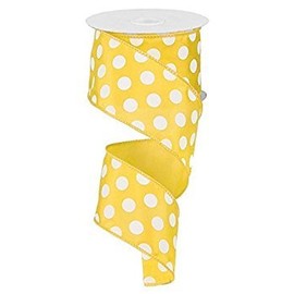 Polka Dot Wired Edge Ribbon (2.5", Yellow White) - 10 Yards : RG158829