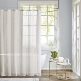 Madison Park Anna Sheers Shower Curtain, Textured Striped Accent Design, Modern Mid-Century Bathroom Decor, Machine Washable, Fabric Privacy Screen 72x72", Ivory