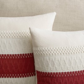 ZeeMart 2 Packs Cotton Boho Christmas Pillow Covers 20x20 Inch Contrast/Red, Soft Farmhouse Decorative Couch Pillow Cases Red Cushion Covers for Sofa Bed Living Room Home Decor