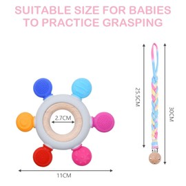 Vicloon Beißring für Babys, Baby-Beißspielzeug BPA-frei Spielzeug, Baby Ruder Greifling Zahnen Nursing Zubehör Silikon mit Hölzern Ring, 3-6-12 Monate Babys (Farbe)