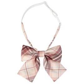 [Elerevyo] Plaid Uniform Pre-tied Knot Cute Colorful Bow Tie for Women, red pink