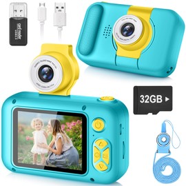 ARNSSIEN Kids Camera, Toddlers Digital Toy Camera with 180° Flip Lens, 2.4 Inch IPS Screen, 32 GB Card, Birthday Festival Present for 3 4 5 6 7 8 9 10 11 12 Year Old Girls & Boys, X101 (Navy Blue)