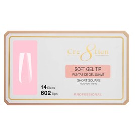 CRE8TION - Soft Gel Nail Tips, Square Shape, 602 Tips, 14 Sizes (Clear, Short)