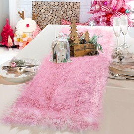 yuboo Pink Dresser Runner and Topper Cover 48 inches, Fluffy Fur Small Desk Topper Decor for Pink Home Decorations