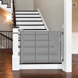 Reinforced 26 Inch Tall Retractable Child Gate to Step Over 55" Wide Small Retractable Baby Gates for Stair Retractable Dog Gate Short Mesh Dog Gate Retractable Toddler Gates for Doorways Doggy Gate