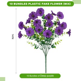 ADXORA 10 Bundles Morning Glory Artificial Flowers for Outdoor Decoration UV Resistant Fake Plastic Plants Artificial Greenery for Indoor Outdoor Garden Patio Window Box Home Decor