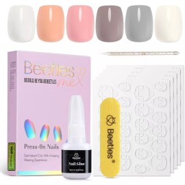 Beetles Nails Press Ons Short File Glue Ons False Nails Gel Glue Seamless 144 pcs E2