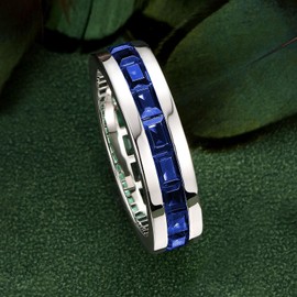 SweetJew Sapphire Ring For Men Eternity Wedding Band 19 Emerald Cut Gemstone 925 Sterling Silver Promise Ring For Him Size 14