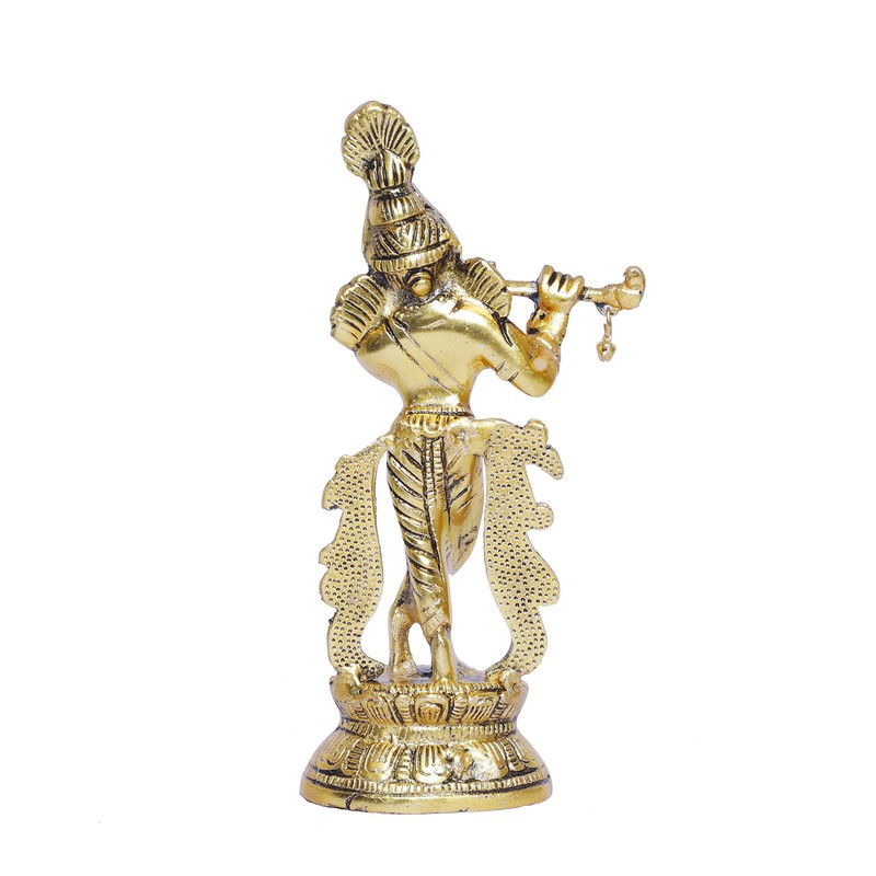 KridayKraft Lord Krishna Metal Statue,Krishna Murti Playing Flute for Temple