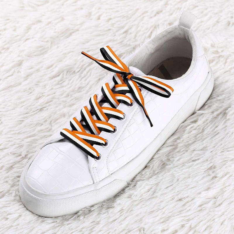 [Allegra K] Striped Canvas Shoelaces, Flat Laces, Flat Laces, Wide