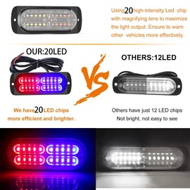 20-Pack Aluminum LED Strobe Light – 20 LEDs Per Light | 16 Flash & Steady Modes | Blue/Red Dual-Color Warning Lights | IP65 Waterproof – Ideal for Trucks, Trailers & Towing Vehicles