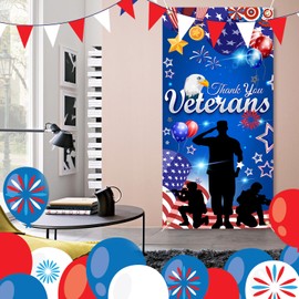 Veterans Day Decorations Door Cover, 6x2.9 FT Veterans Day Banner for Home, Thank You Veterans Banner, Patriotic Decorations Indoor Outdoor Decorations Door Sign
