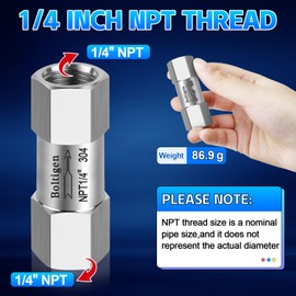 Boltigen 1/4inch NPT Female Spring Check Valve, Stainless Steel 304 One Way No Return Check Valve, Air Compressor Backflow Prevention, Inline Poppet Check Valve for Horizontal, Vertical Installation
