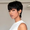 SAEIALL Peluca de cabello humano corto negro con corte pixie