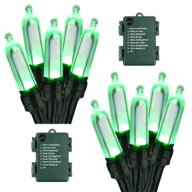 BrizLabs Green String Lights, 17.94ft 50 LED Christmas Lights, 8 Modes Batter...