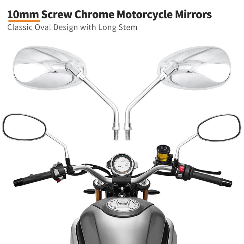 Universal 10mm Chrome Motorcycle Rear View Side Mirrors Handle Bar