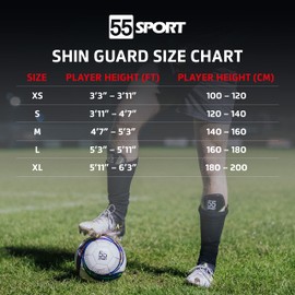 55 Sport Vortex Pro Adult & Junior Protective Football Shin Guards with Compression Sleeve - Black - XL