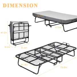 HXZDZ Folding Bed with Mattress, Single Cot 75"x 31" Portable Foldable Bed with Sturdy Metal Frame & 4 Wheels for Adults or Guest, Suitable for Camping, Traveling, Fold up to Space-Saving, Black