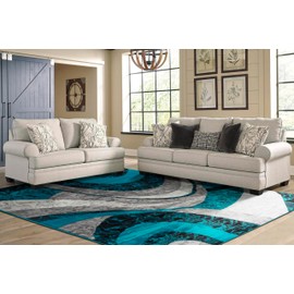 Yafa Home Fashion Modern Contemporary Swirls Design Area Rug, Luxurious, Elegant, and Fashionable Area Rug (Turquoise, 8 ft X 10 ft)