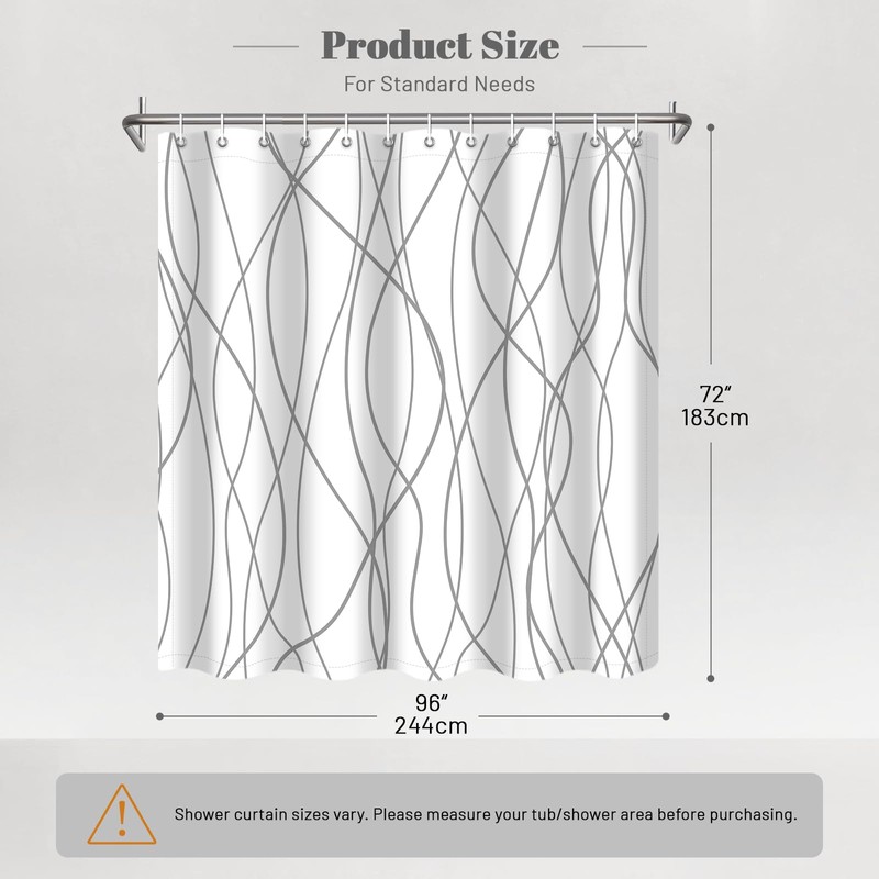 Punkray Grey and White Striped Polyester Shower Curtain for Bathroom