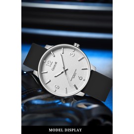 GEDIYAR Men's Fashion Minimalist Wrist Watch Waterproof Watches Simple Ultra Thin Analog Quartz Silicone Watch for Men (G689 White Black)