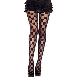 MUSIC LEGS Sheer and Opaque Checker Pantyhose, Black