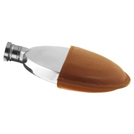 English Pewter Company 5.5oz Plain Round Ellipse Flask with Genuine Leather Pouch [FL200]