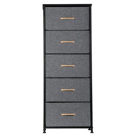 SUPER DEAL Fabric Dresser for Bedroom 46 inch Tall Dresser Vertical Storage Tower Chest of Drawers with 5 Storage Drawers Wood Top and Sturdy Metal Frame for Closet Living Room Hallway Entryway, Grey