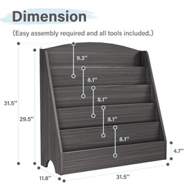 TOETOL 5-Tier Kids Bookshelf - Toddler Book Display Shelves for Classrooms, Playrooms, and Nursery - Wooden Children Book Rack (Gray Wash)