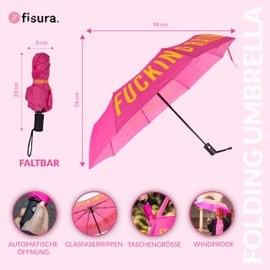 Fisura - Original Folding Umbrella F*cking Rain" Mini Umbrella Pink and Yellow Small Women Umbrella Automatic Folding Umbrella Travel Umbrella, pink