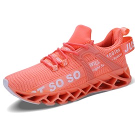 Wonesion Zapatillas de deporte para mujer con hoja atlética antideslizante, A Naranja&Rosa, 9.5 US
