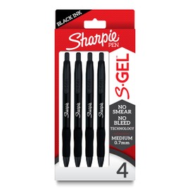 Sharpie S-Gel Gel Pens Sleek Metal Barrel Matte Black Medium Point (0.7mm) Black Ink 4 Count