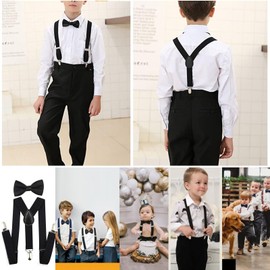 CaySep Child Kids Adjustable Suspenders and Bow Tie Set - Black Elastic Y-Back Suspenders for Boys & Girls Toddler Ages 2-10 Years