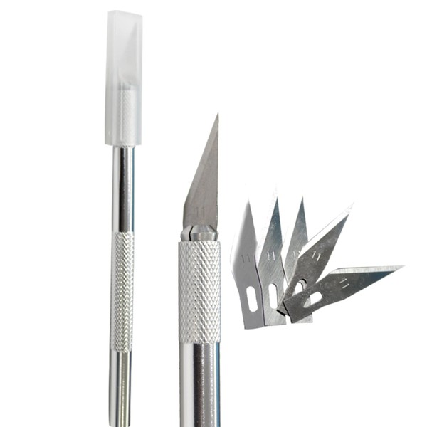 Exacto Metalico,Cutter Escalpelo Professional de gran precisión con recambio de 5 cuchillas para manualidades DIY y trabajos