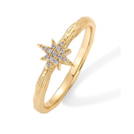 PAVOI 14K Yellow Gold Plated North Star Hammered Ring for Women | Dainty Celestial Stackable Cubic Zirconia Thin Band for Women | Size 7