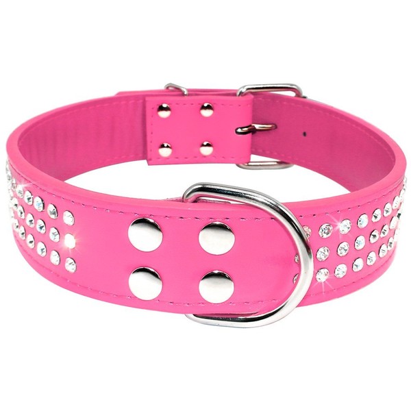 Berry Pet Rhinestones Dog Collar - 1.5" Width Leather Made