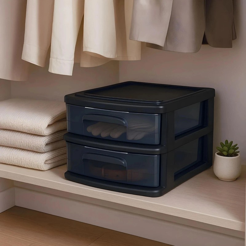 Homz Plastic 2 Drawer Medium Storage Cart, Black Frame with