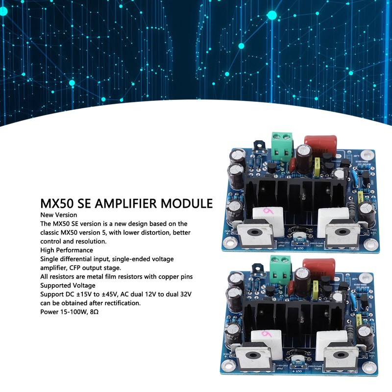 2Pcs MX50 SE Amplifier Board KTB817 Chip 15‑100W 8Ω High