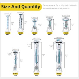 Mardatt 40Pcs M4 M5 M6 Molly Bolts with Petal Expansion Nuts Kit, Heavy Duty Hollow Wall Anchors and Jack Nuts Expansion Screw Petal Nut for Drywall Plasterboard Fixing