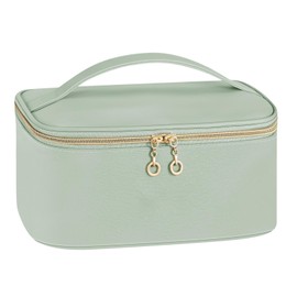 senbowe Travel Makeup Bag, Large Capacity Cosmetic Bags for Women,Portable Waterproof Leather Toiletry Bag Make up Organizer Bag with Divider and Handle