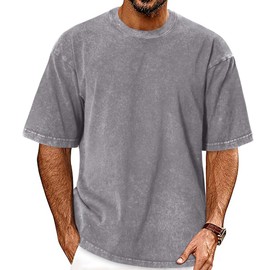 Oversized Tshirts for Men Short Sleeve Vintage Washed Basic Loose Tees, Solid Grey, L
